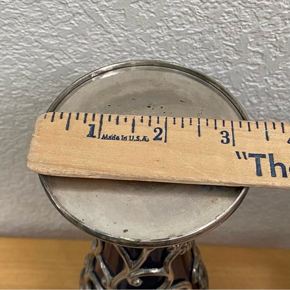 Rare Vintage MCM Mid Century Cobalt Blue Caged Glass Ornate 10” Candle Holder - Picture 9 of 12